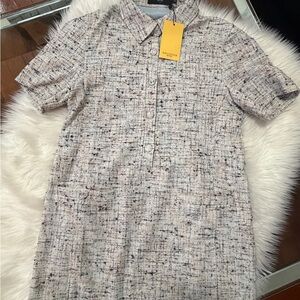 MM Lafleur Cream Tweed Asymmetrical Dress